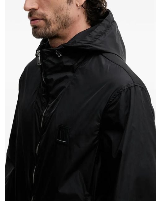 ARMANI EXCHANGE Black Logo-Patch Hooded Jacket for men