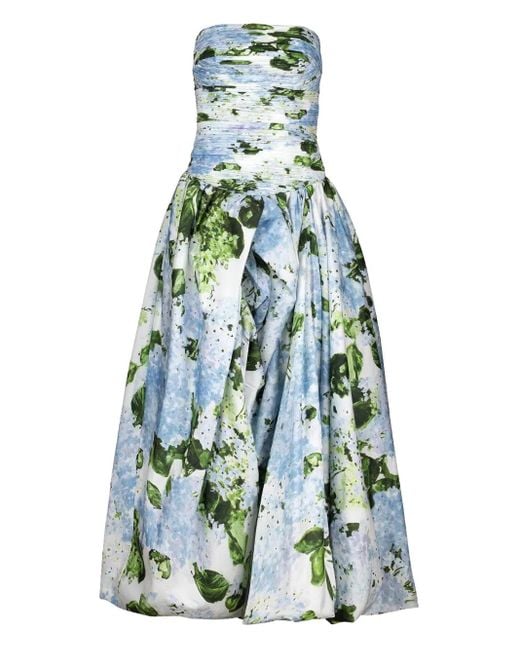 Aje. Blue Behold Floral-Print Strapless Dress