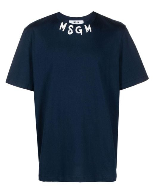 MSGM Blue Logo-print Cotton T-shirt for men