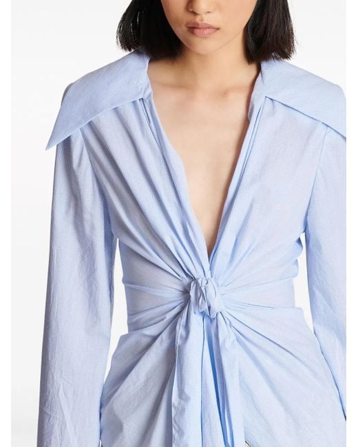 Balmain Blue Draped Tie Waist Shirt For