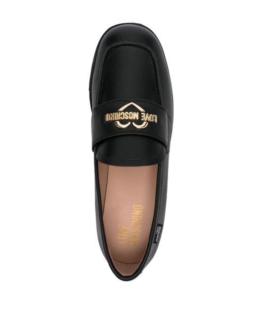 Love Moschino Black Logo-plaque Leather Loafers