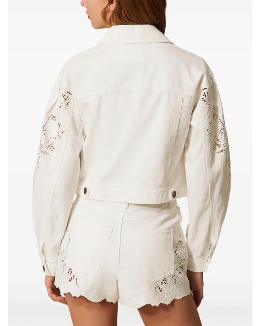 Twinset White Lace-Detail Denim Jacket