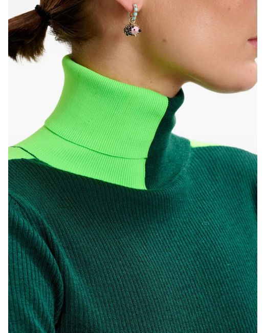 Essentiel Antwerp Green Stripe-Detail Turtleneck Sweater
