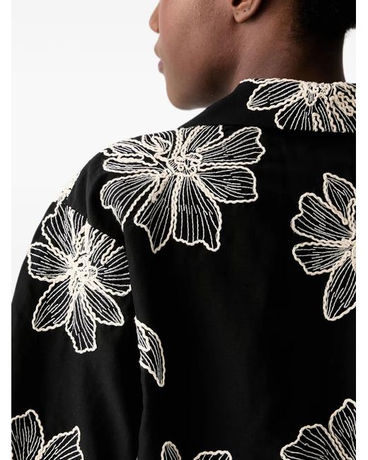 Sisley Black Floral-Embroidered Short-Sleeve Shirt