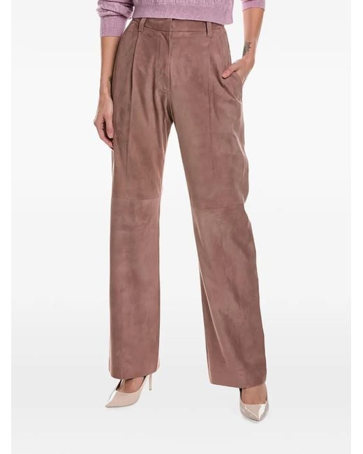 Brunello Cucinelli Red Pleated Wide-Leg Trousers