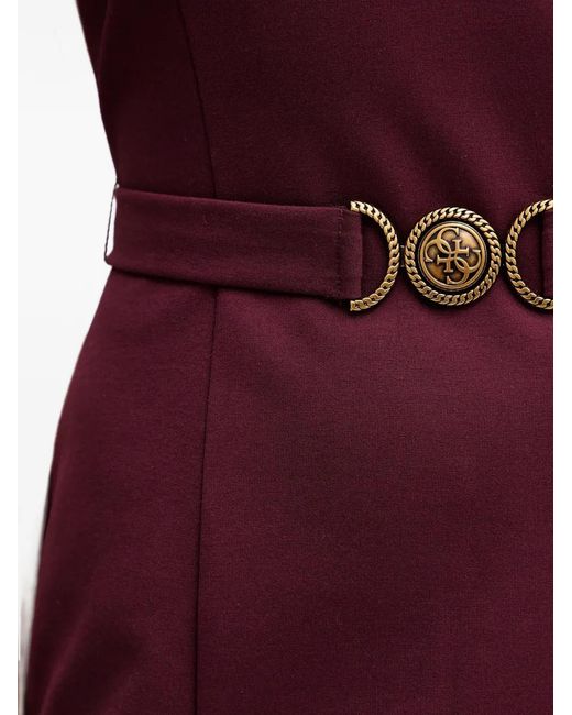 Guess Purple V-Neck Belted Mini Dress