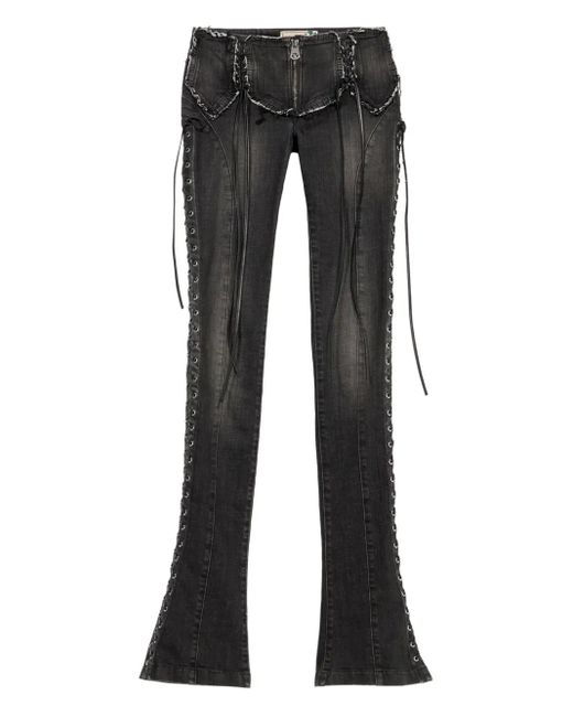 Blumarine Black Lace-Up Detail Jeans