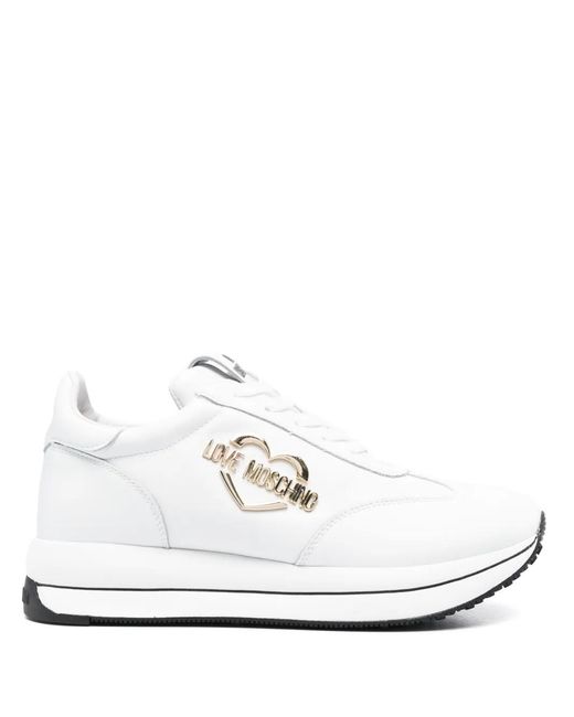 Love Moschino White Logo-Plaque Low-Top Sneakers