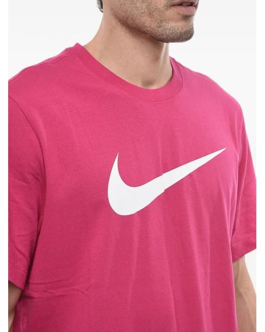 Nike Pink Swoosh Logo-Print Cotton T-Shirt for men