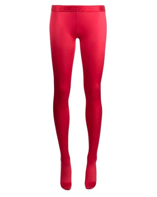Wolford X Sergio Rossi Satin-effect Tights in Red | Lyst