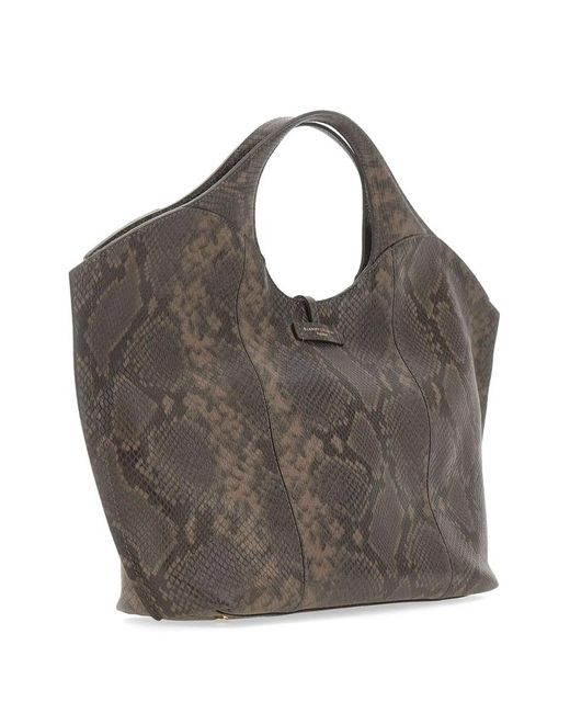 Gianni Chiarini Gray Infinity Python-Effect Leather Tote Bag