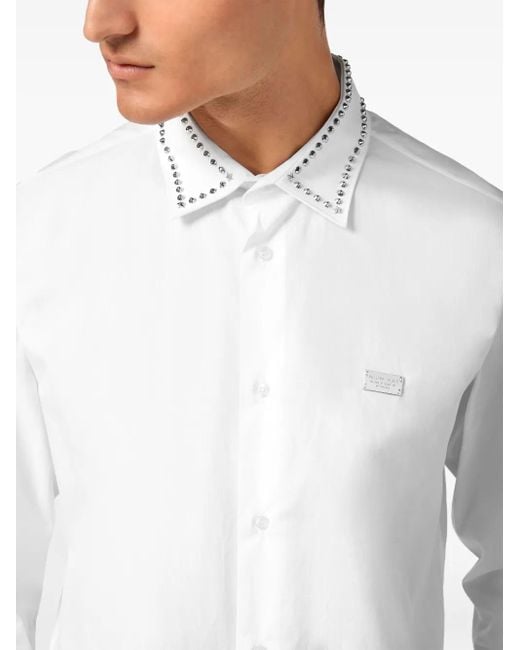 Philipp Plein White Shirt Sugar Daddy Cut Ls Studs for men