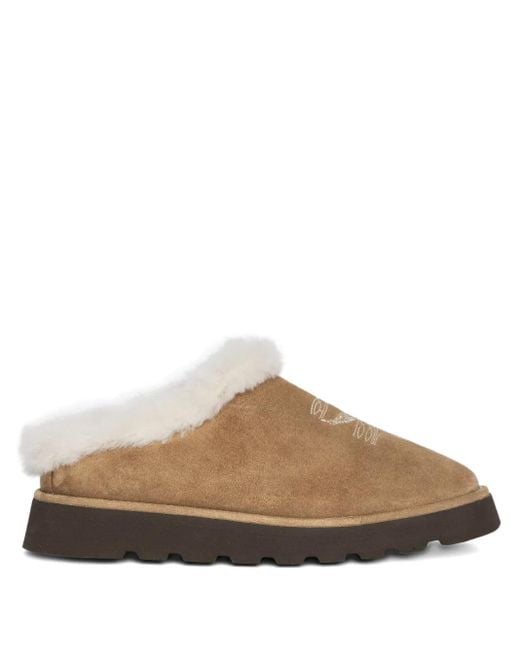 Zadig & Voltaire Brown Embroidered Fur-Trimmed Mules