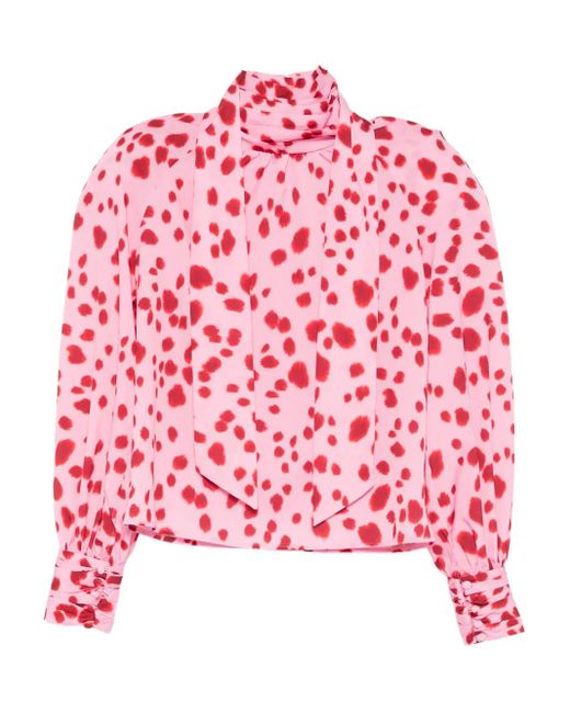 ROWEN ROSE Red Gepunktetes Oberteil mit Schleifenkragen