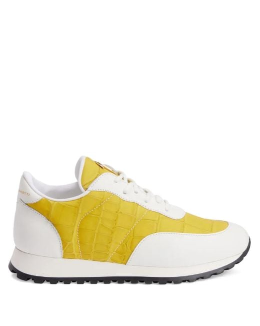 Giuseppe Zanotti Yellow Jimi Crocodile-Effect Leather Sneakers