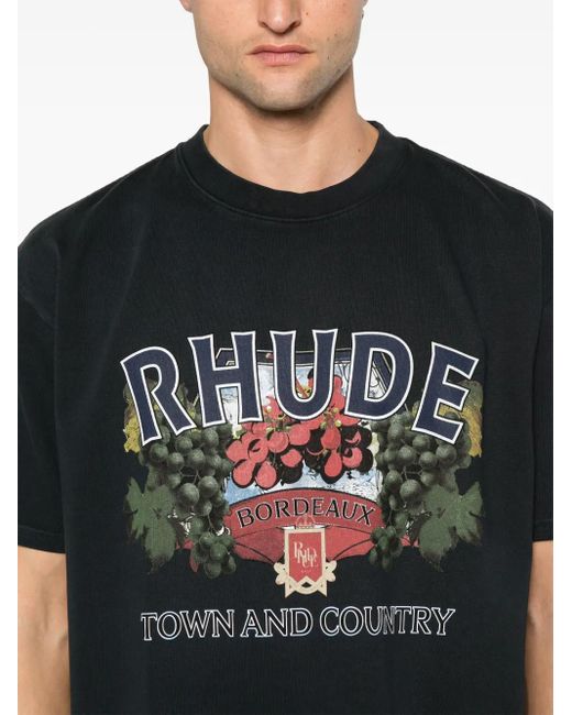 Rhude Black Town And Country Printed T-Shirt for men