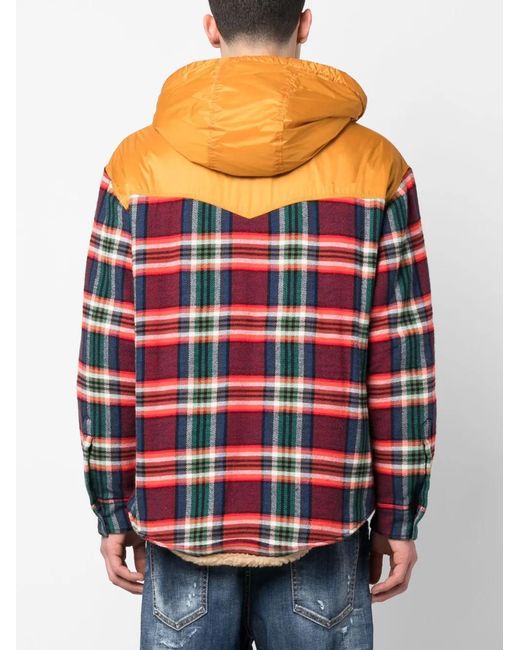 DSquared² Red Check-Pattern Hooded Jacket for men