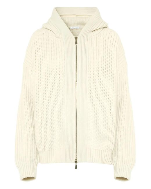 Malo Natural Hooded Zip-Up Cardigan