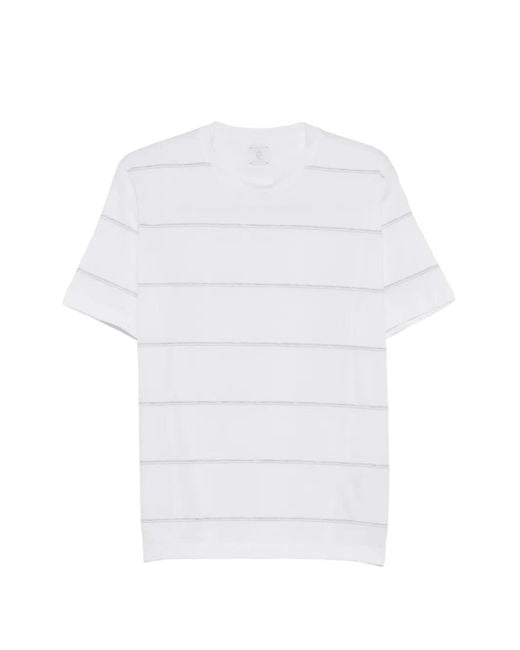 Eleventy White Horizontal-Stripe T-Shirt for men