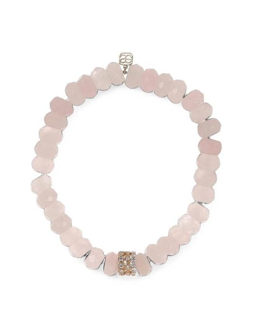 Sydney Evan White Rondelle Rose Quartz And Diamond Bracelet