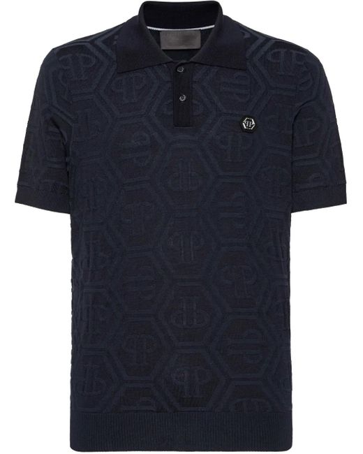 Philipp Plein Poloshirt aus Monogramm-Jacquard in Blue für Herren