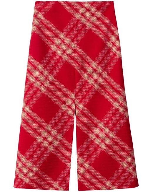 Burberry Red Checked Wool Maxi Skirt