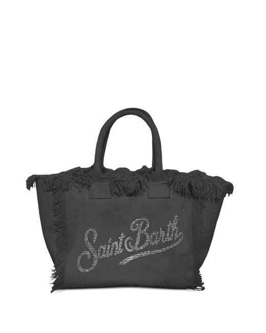Mc2 Saint Barth Black Vanity Rhinestone-Embellished Fringed Tote Bag