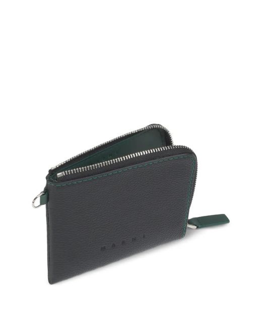Marni Black Pebbled Saddle-Stitches Wallet for men