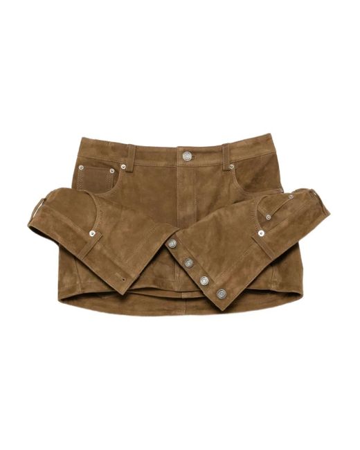 Juun.J Brown Layered Suede Mini Skirt