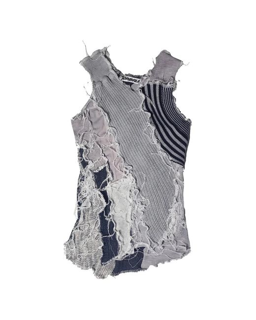 Borbala Gray Fluff Patchwork-Effect Fluffy Tank Top