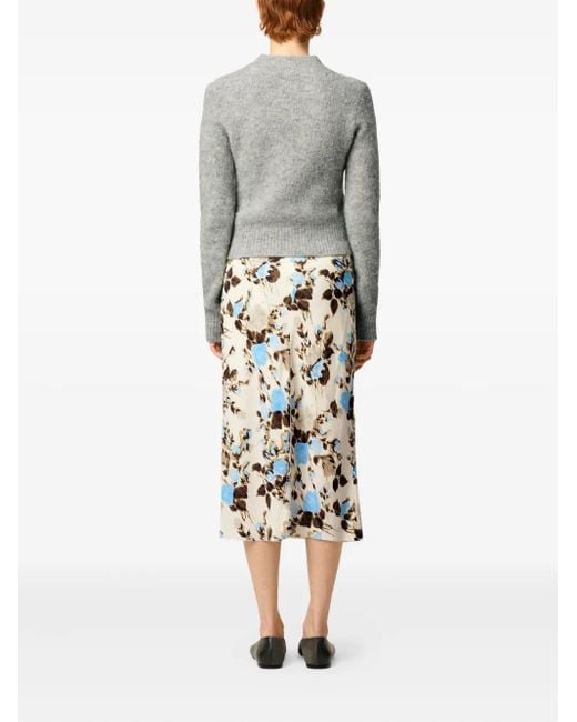 Jupe Trapèze Mi-Longue À Fleurs AMI en coloris White