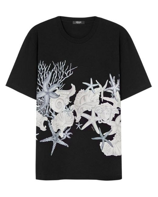 Versace Katoenen T-shirt Met Grafische Print in het Black voor heren
