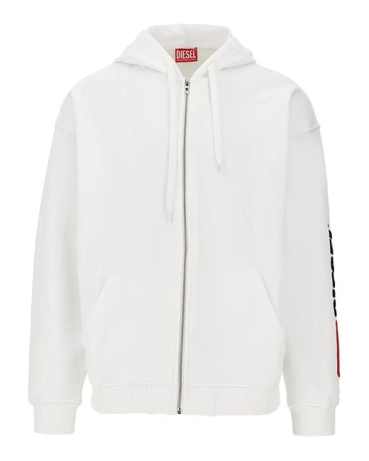 DIESEL White Full Zip Hoodie for men