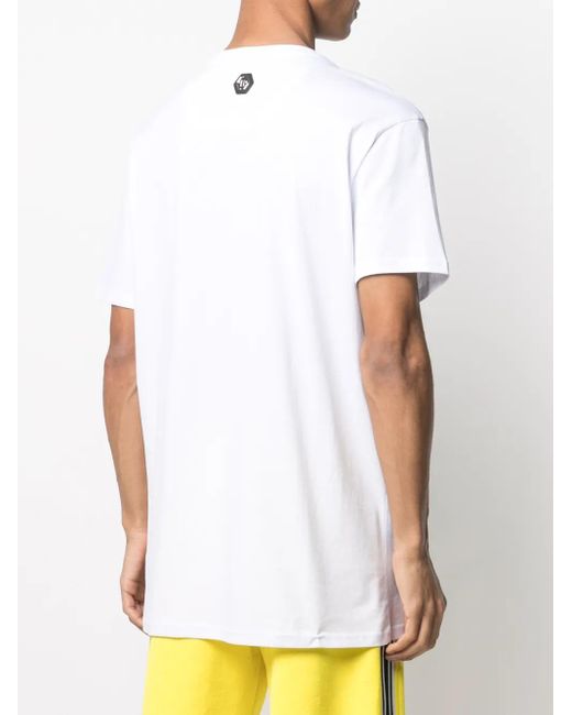Philipp Plein White Outline Skull Print T-Shirt for men
