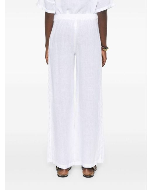 Pantalones rectos con bordado inglés 120% Lino de color White