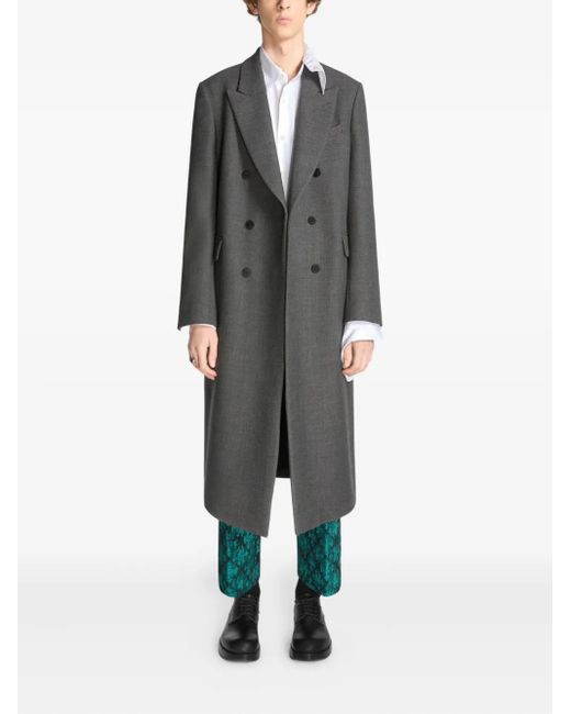Dries Van Noten Gray Double-Breasted Wool Coat for men