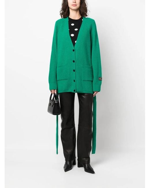 MSGM Green Ribbed-Knit Wool-Blend Cardigan