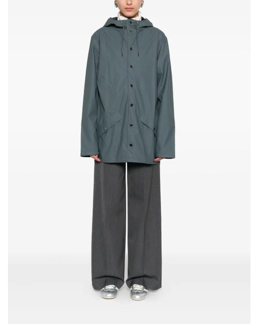 Rains Blue Snap-Button Hooded Raincoat