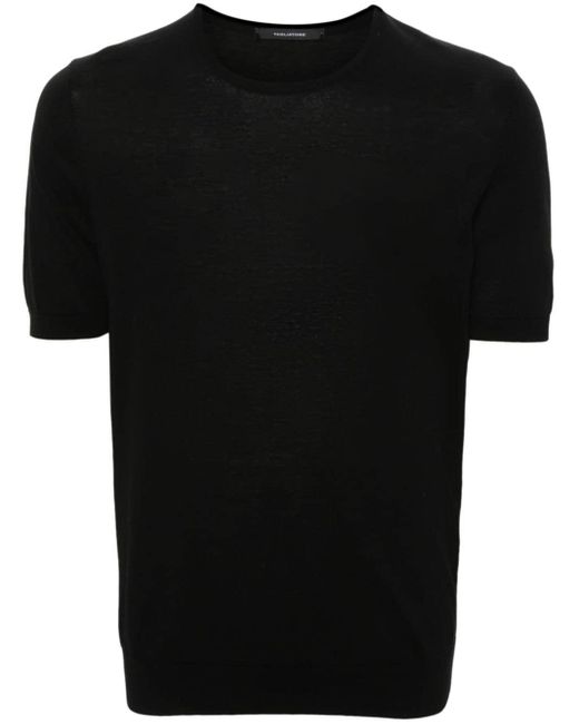 T-shirt a maglia fine di Tagliatore in Black da Uomo