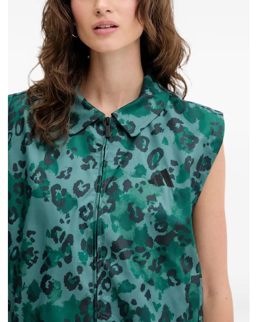 Adidas Green Leopard-Print Sleeveless Jacket