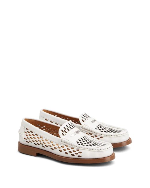 Tod's White Perforated Loafers
