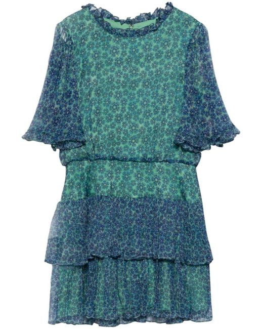 Saloni Blue Ava D Acacia-print Mini Dress