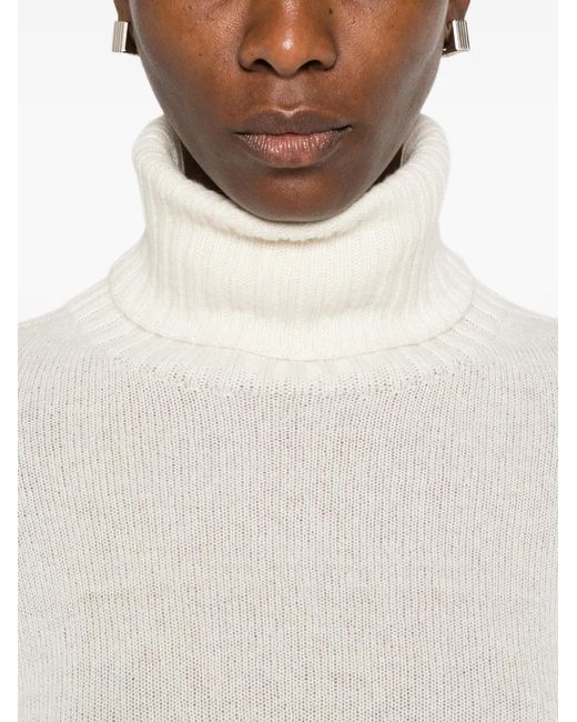 Aragona White Roll-Neck Ribbed-Trim Sweater