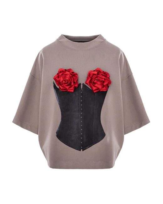 Hamza Pink Belle Rose-Detail T-Shirt