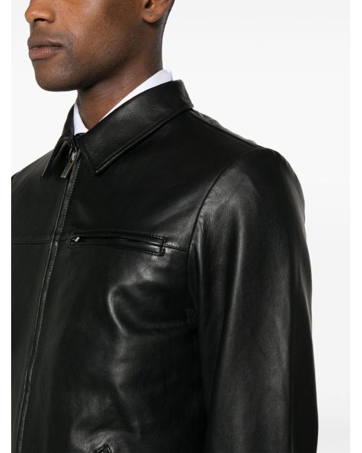 Boggi Black Leather Shirt Jacket for men