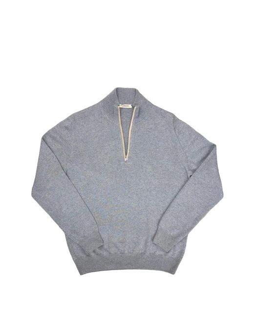 FIORONI CASHMERE Gray Quarter-Zip Long-Sleeve Sweater for men