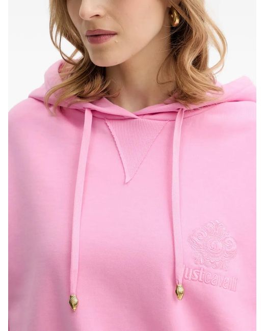 Just Cavalli Pink Logo-Embroidered Hoodie