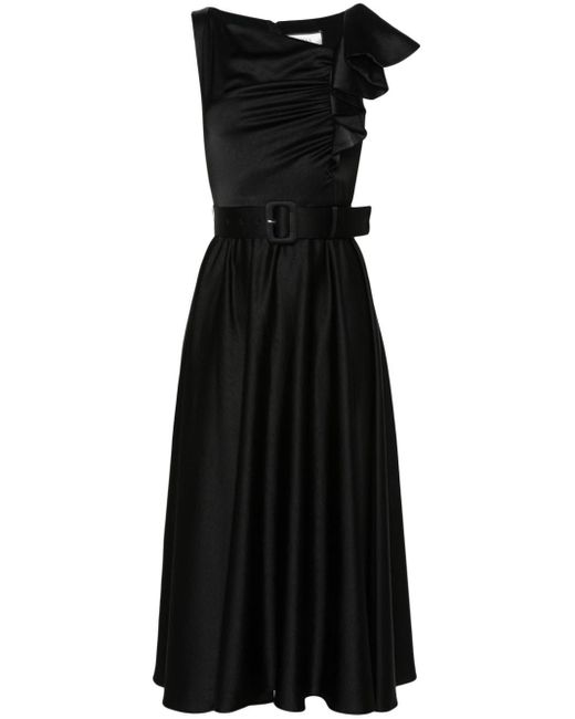 Nissa Black Belted Midi Dress