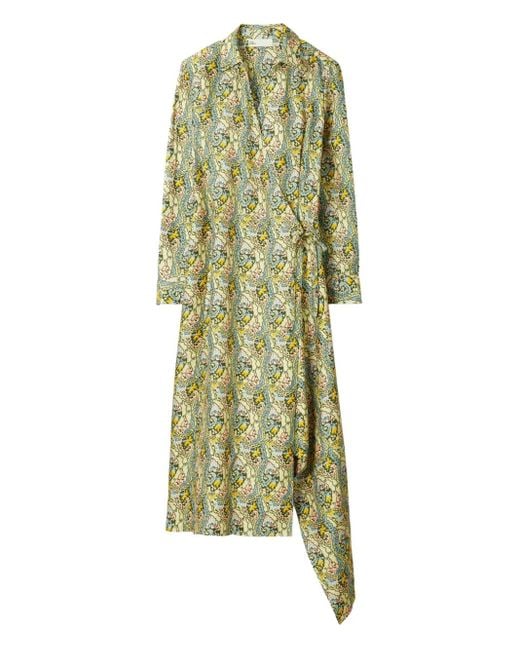 Tory Burch Green Paisley-Print Wrap Dress