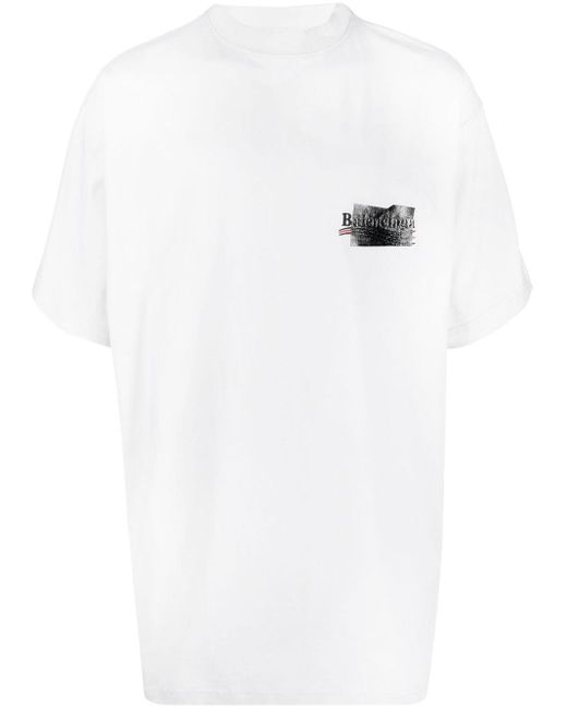 Balenciaga White Political Campaign Logo-embroidered T-shirt for men